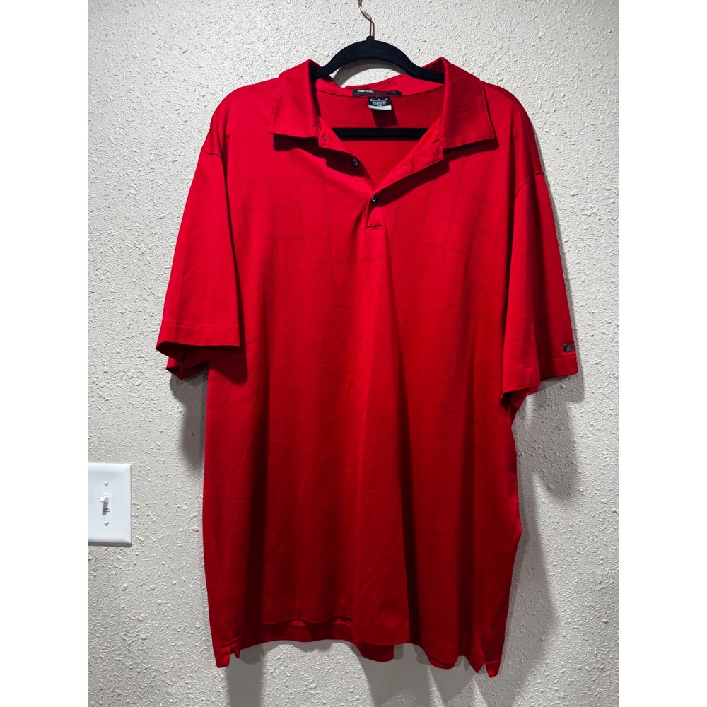Nike Tiger Woods Collection Red Dri-FIT Golf Polo Shirt Mens XL Tonal Grid TW - Picture 3 of 5